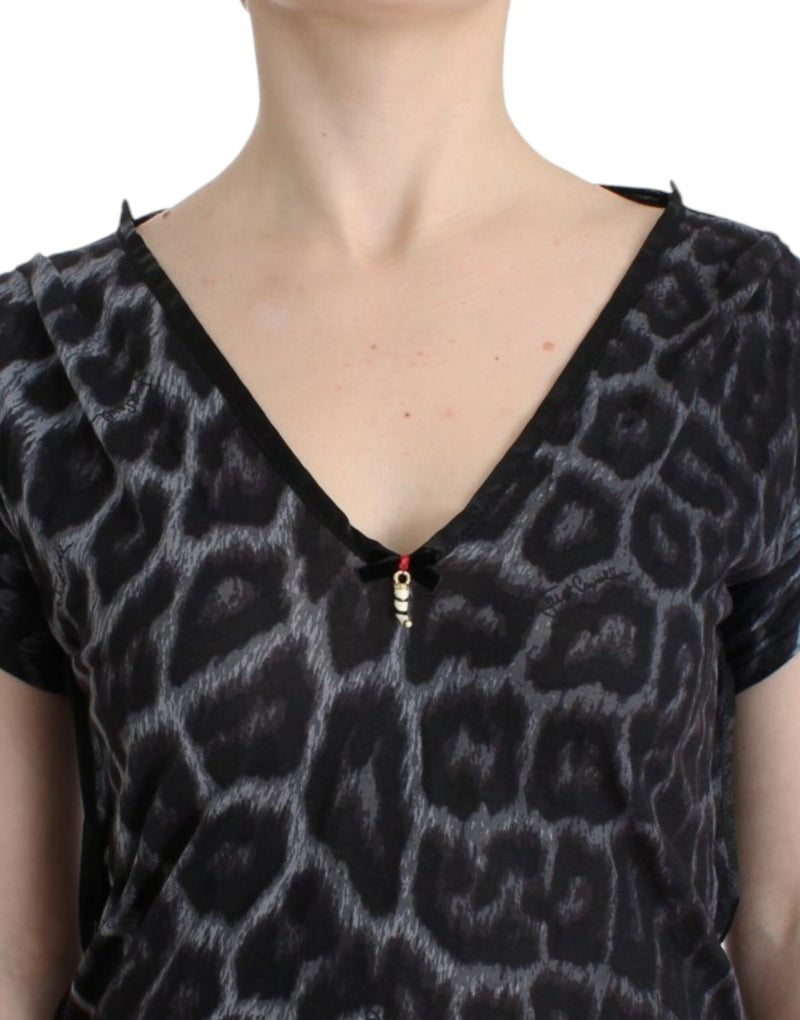 Top modale a v-collo leopardo.