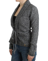 Elegante graue Wollmischung Strickjacke