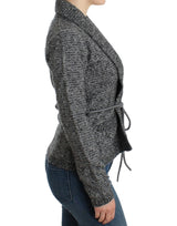 Elegante graue Wollmischung Strickjacke