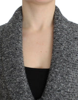 Elegant Gray Wool Blend Cardigan