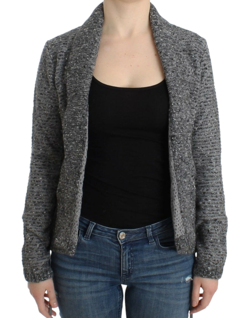 Elegante graue Wollmischung Strickjacke