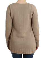 Eleganter beige gestrickter Crew -Nackenpullover