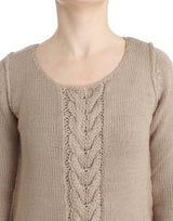 Eleganter beige gestrickter Crew -Nackenpullover