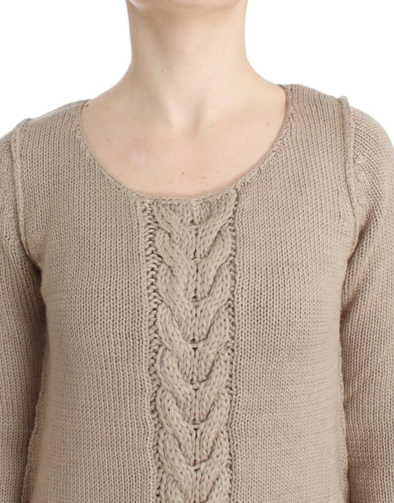 Élégant pull d'équipage en tricot beige