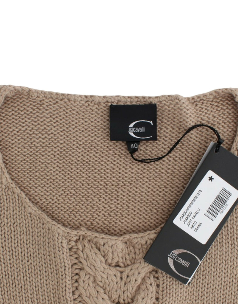 Eleganter beige gestrickter Crew -Nackenpullover