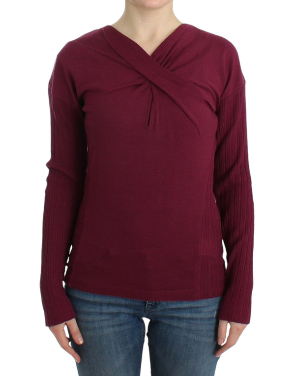 Eleganter lila Schlüssellochwollpullover