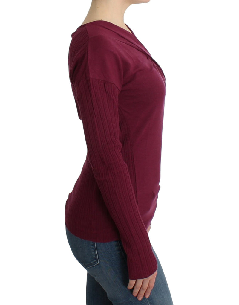 Elegant Purple Keyhole Wool Sweater