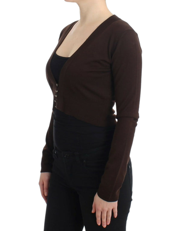 Elegante braune Jungfrau Wolle geschnittene Strickjacke