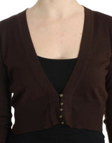 Elegant Brown Virgin Wool Cropped Cardigan