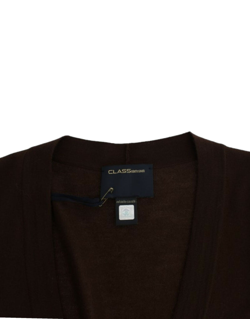 Cardigan élégant en laine de laine vierge brune