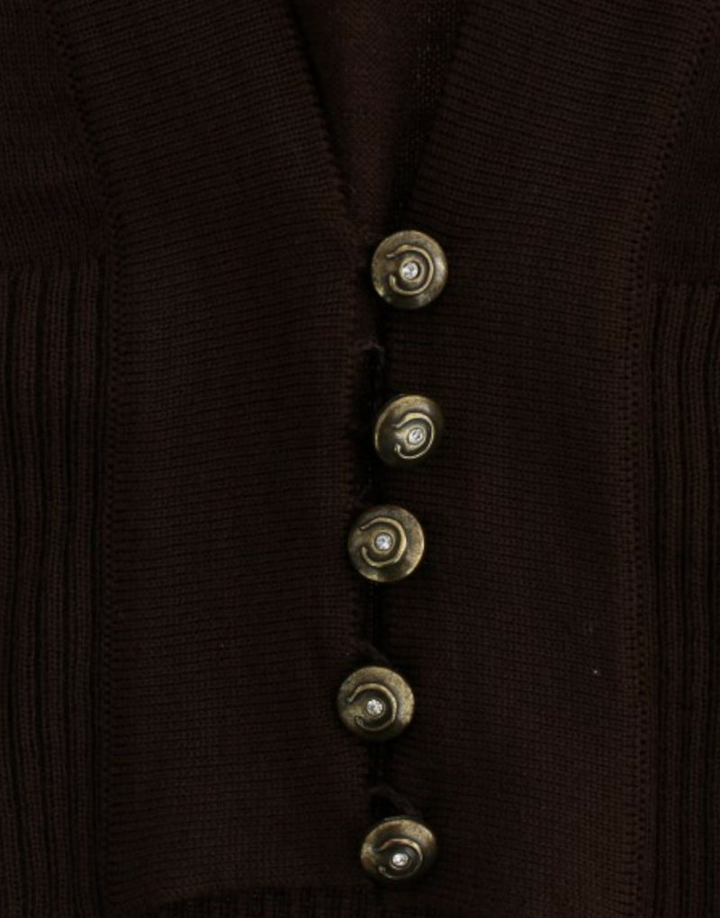 Elegant Brown Virgin Wool Cropped Cardigan