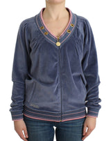 Cardigan zip bleu élégant avec détails d'or