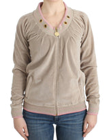 Beige Zip Cardigan with Gold Tone Accents