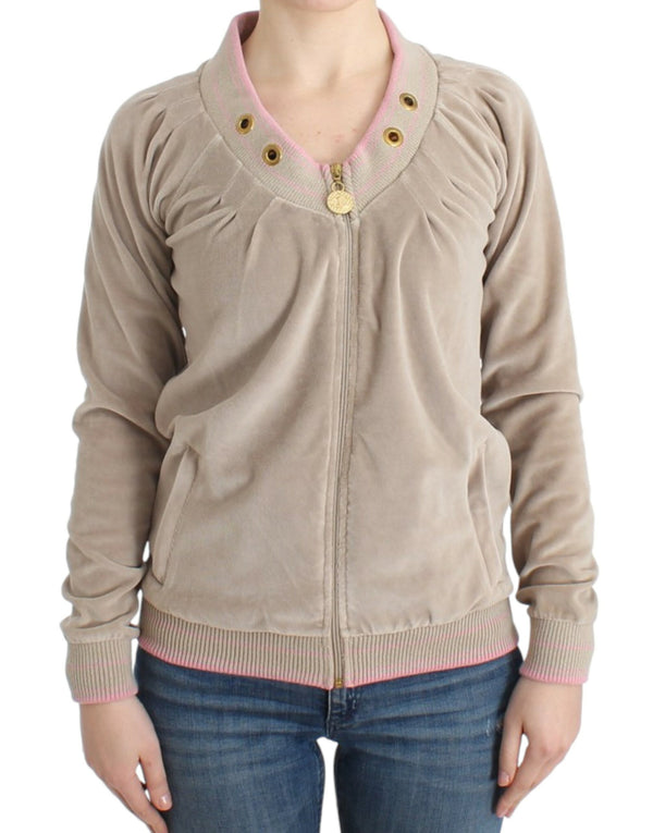 Cárdigan zip beige con acentos de tono dorado