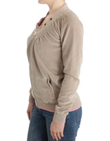 BEIGE ZIP CARDIGAN con accenti di tono d'oro