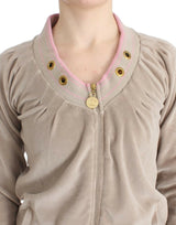 Beige Zip -Strickjacke mit Goldtonakzenten