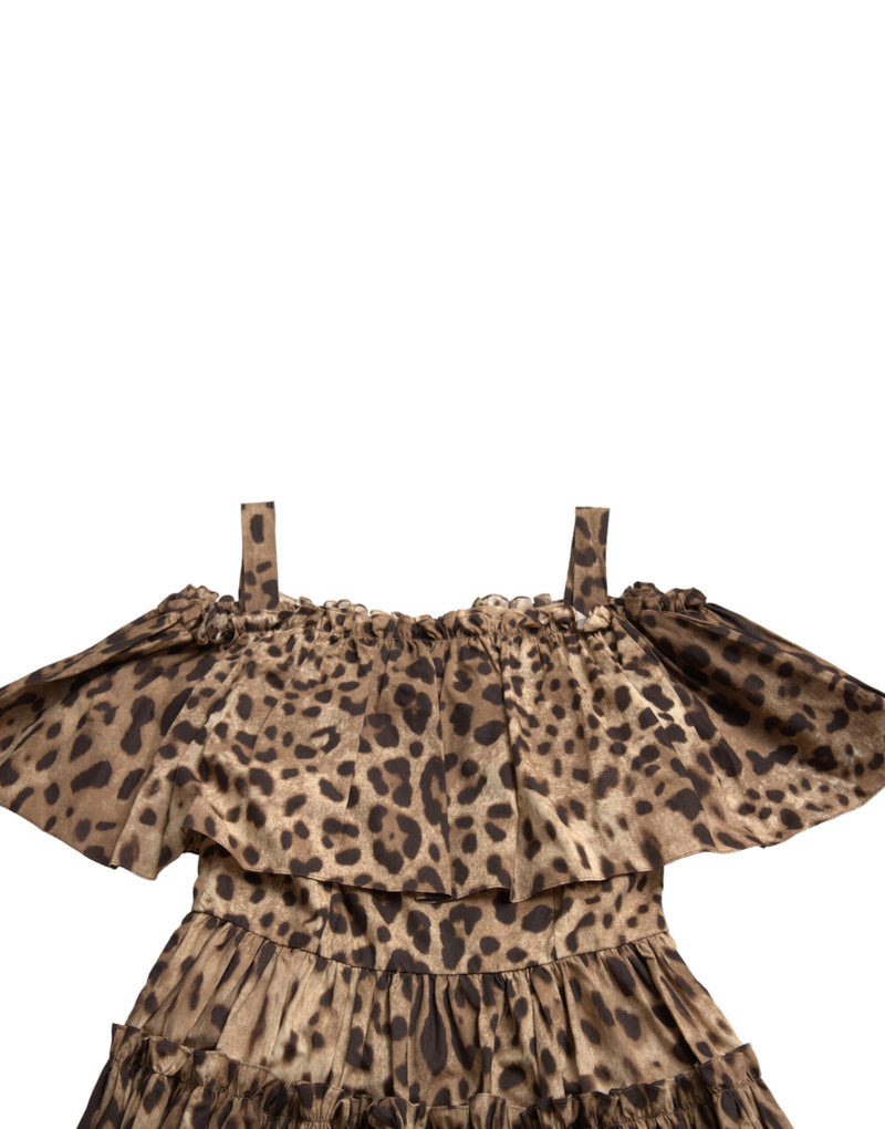 Vestido de algodón con línea de estampado de leopardo