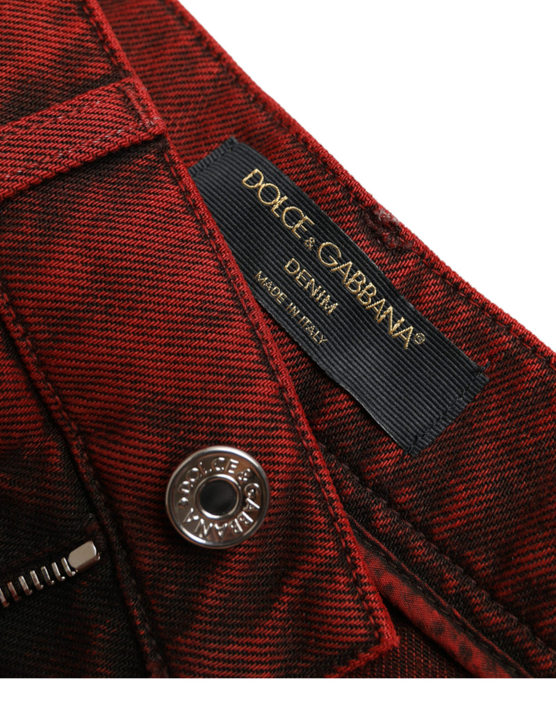 Pantaloni caldi in denim rosso alto