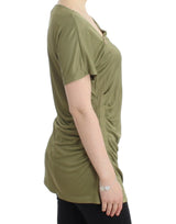 Elegante blusa de jersey verde con acentos de oro