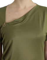 Elegante blusa de jersey verde con acentos de oro