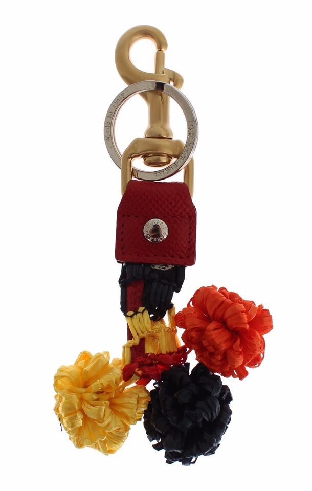 Keychain chic multicolore in pelle rafia