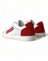 Chic White Leather Sneakers with Red Accents