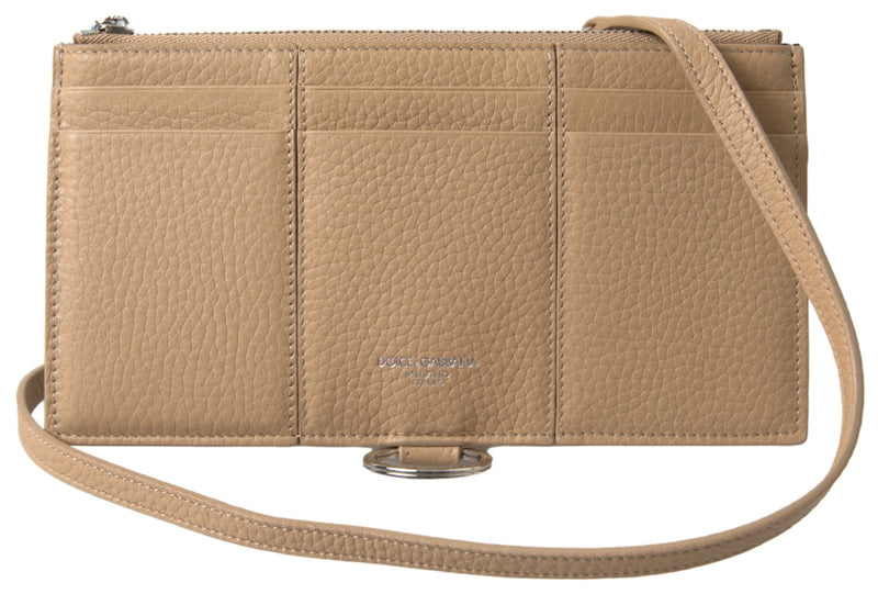 Eleganter beige Lederbrieftasche mit abnehmbarem Riemen