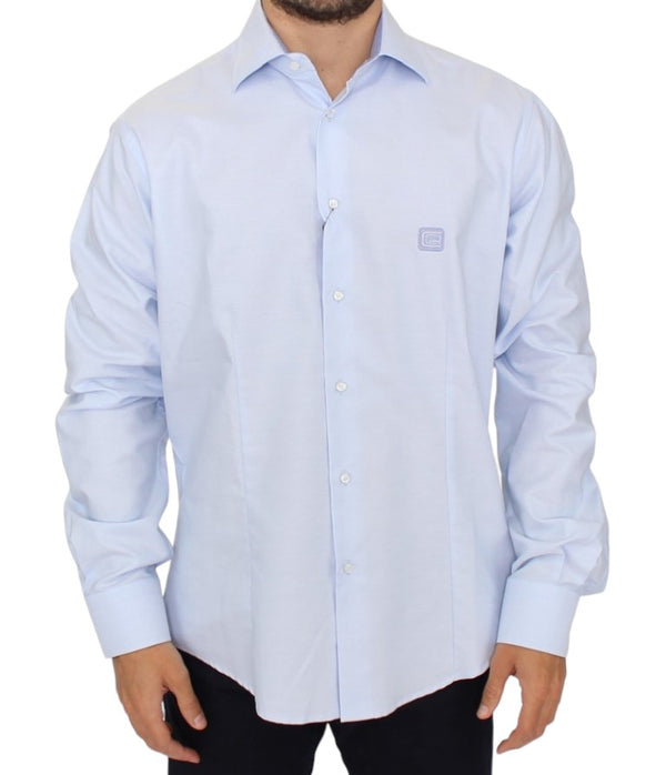 Elegante camisa de algodón italiano azul claro