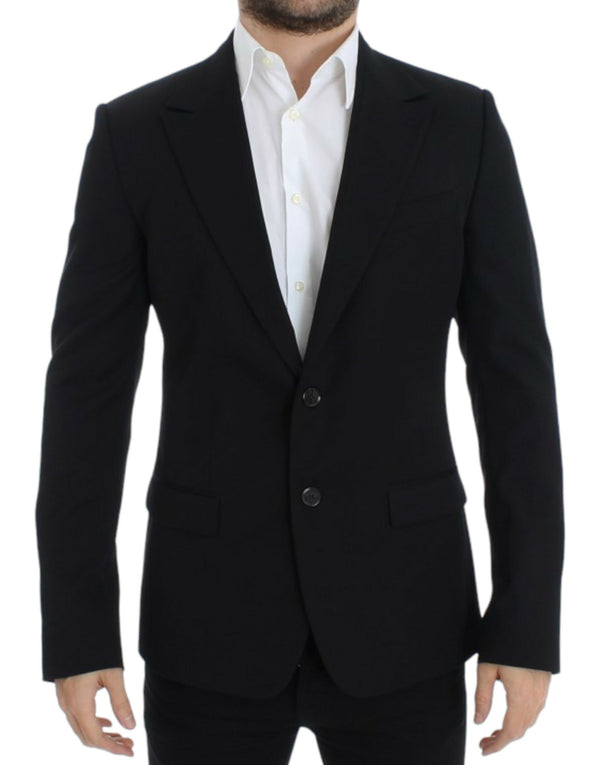 Elegant Slim Fit Black Wool Blazer