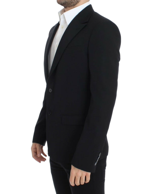 Elegante blazer di lana nera in forma slim