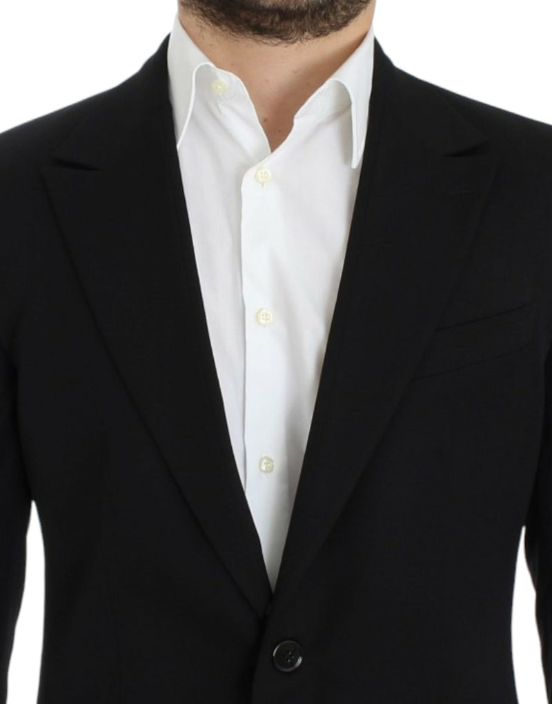 Elegante blazer di lana nera in forma slim