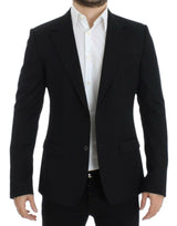 Elegante blazer di lana nera in forma slim