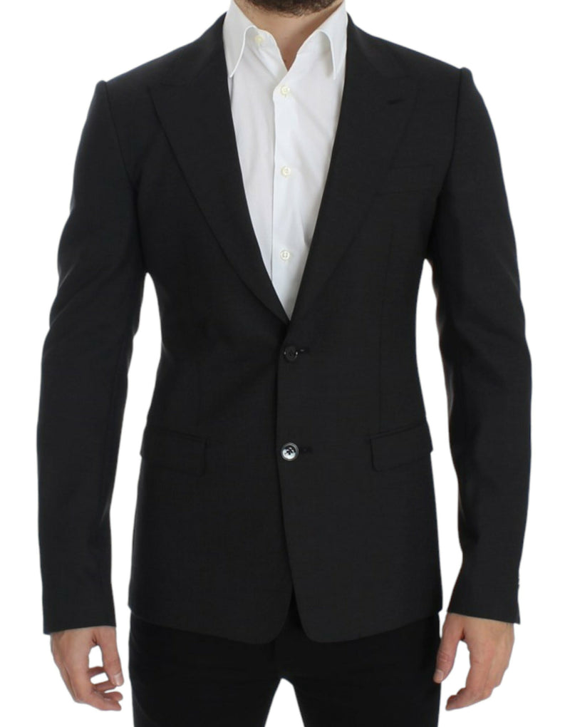 Κομψό γκρίζο μαλλί λεπτό Fit Blazer