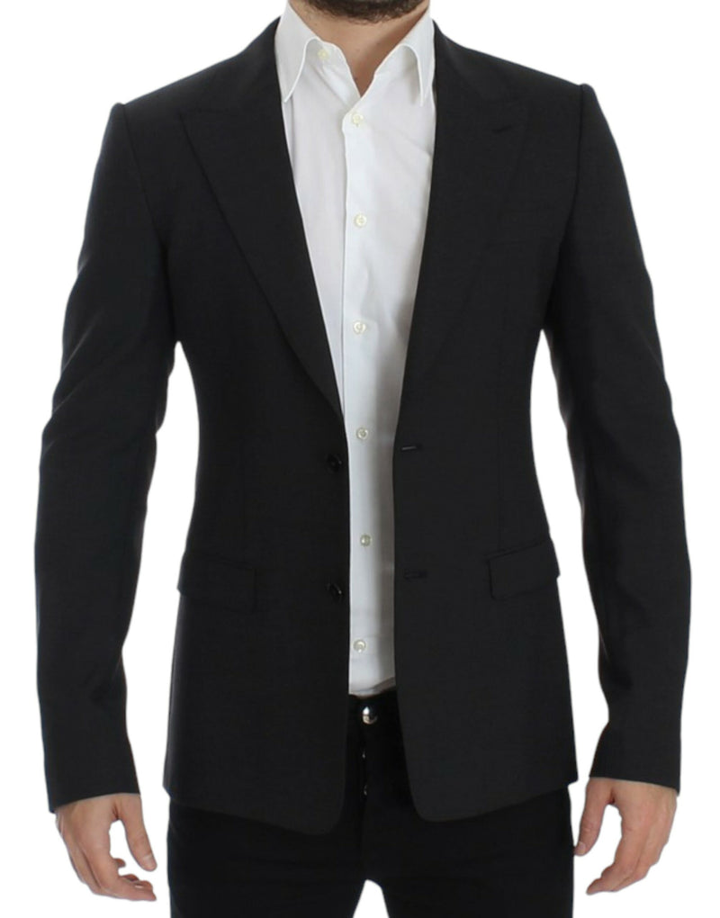 Κομψό γκρίζο μαλλί λεπτό Fit Blazer