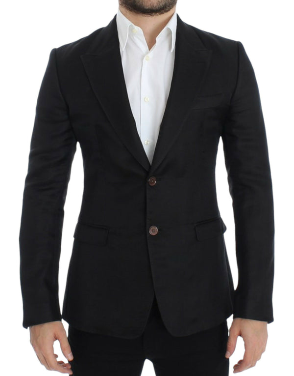 Elegant Black Silk Blend Two Button Blazer