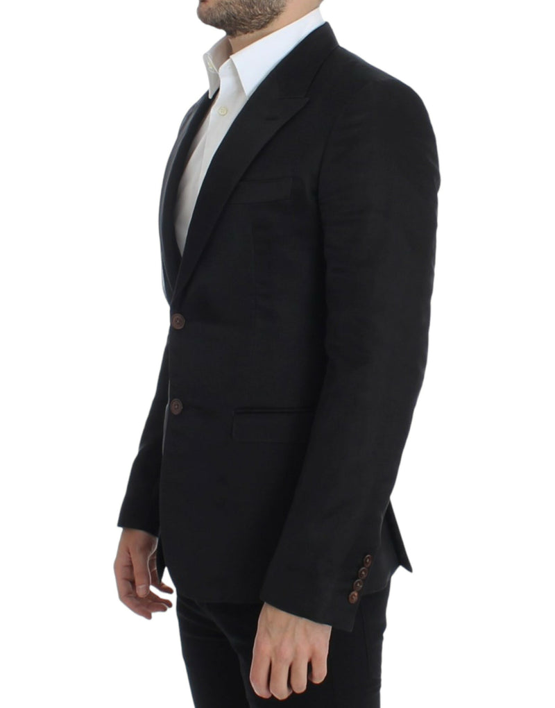 Κομψό Black Silk Blend Blazer Two-Button