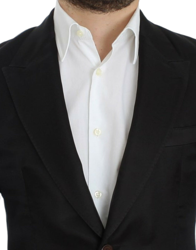 Κομψό Black Silk Blend Blazer Two-Button