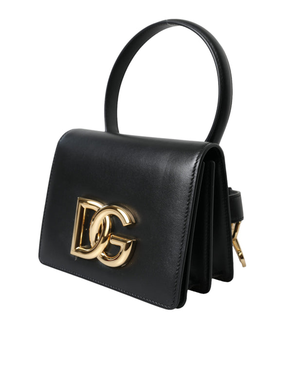 Elegante bolso de cinturón de cuero negro con acentos de oro