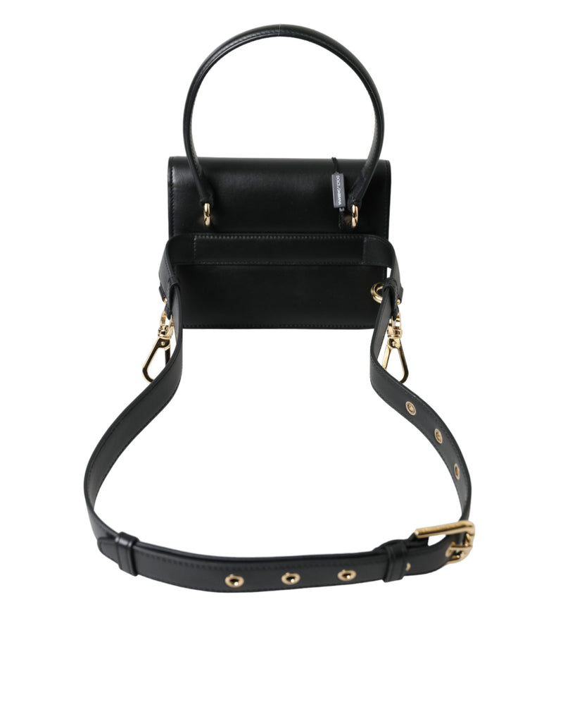 Elegante borsa per cintura in pelle nera con accenti d'oro