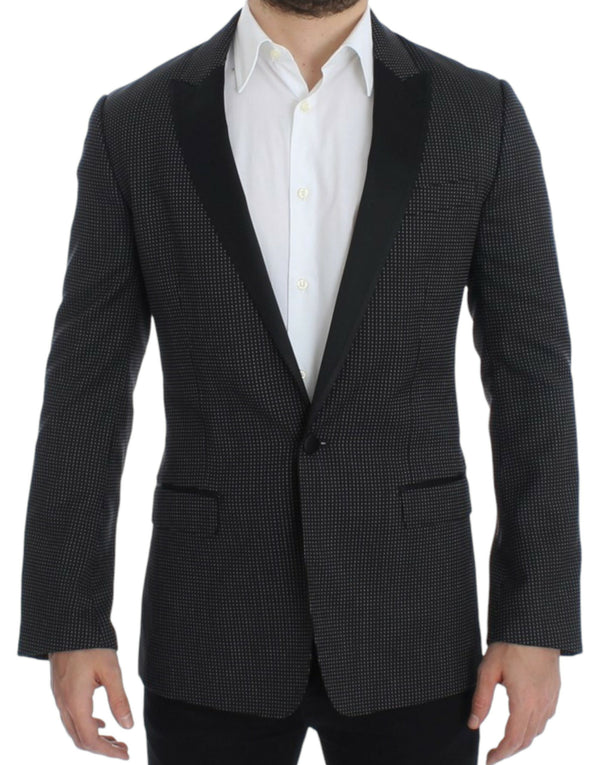 Eleganter schwarzer Polka gepunktete Slim Fit Blazer