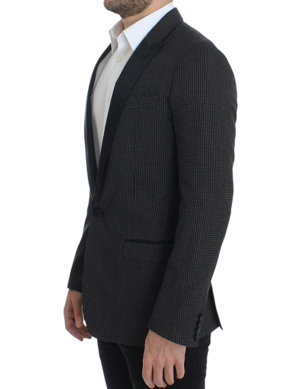 Eleganter schwarzer Polka gepunktete Slim Fit Blazer