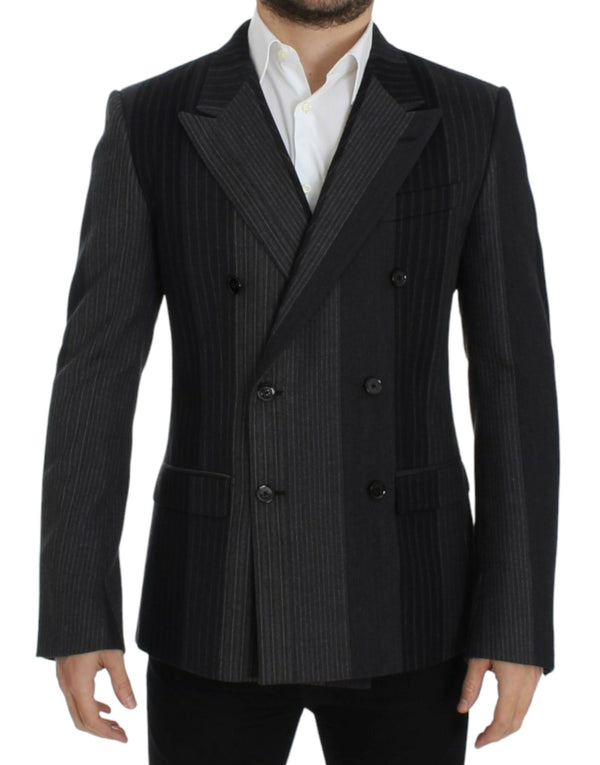 Eleganter grau gestreifte Wolle schlanker Blazer