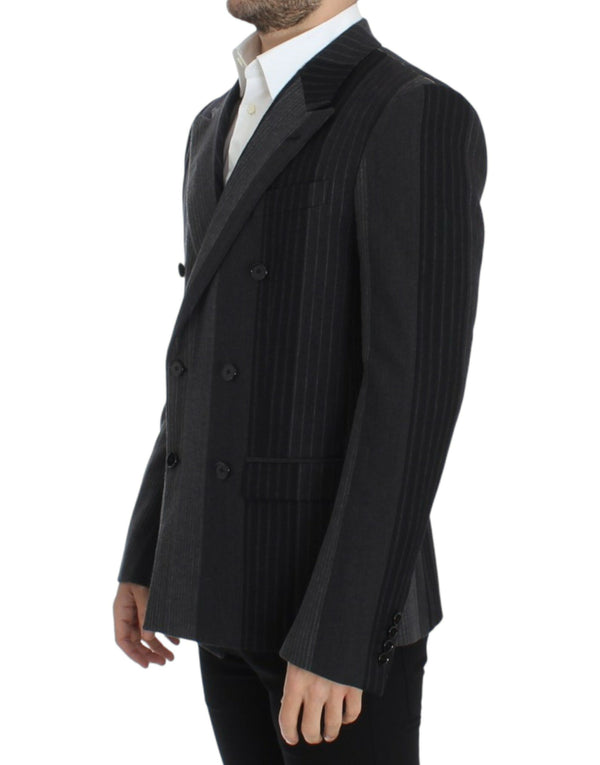 Eleganter grau gestreifte Wolle schlanker Blazer