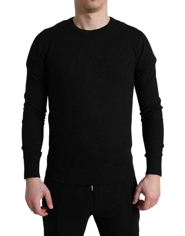 Eleganter schwarzer Baumwoll -Crewneck Pullover Pullover