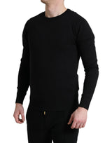 Eleganter schwarzer Baumwoll -Crewneck Pullover Pullover