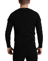 Elegante maglione pullover in squadra di cotone nero