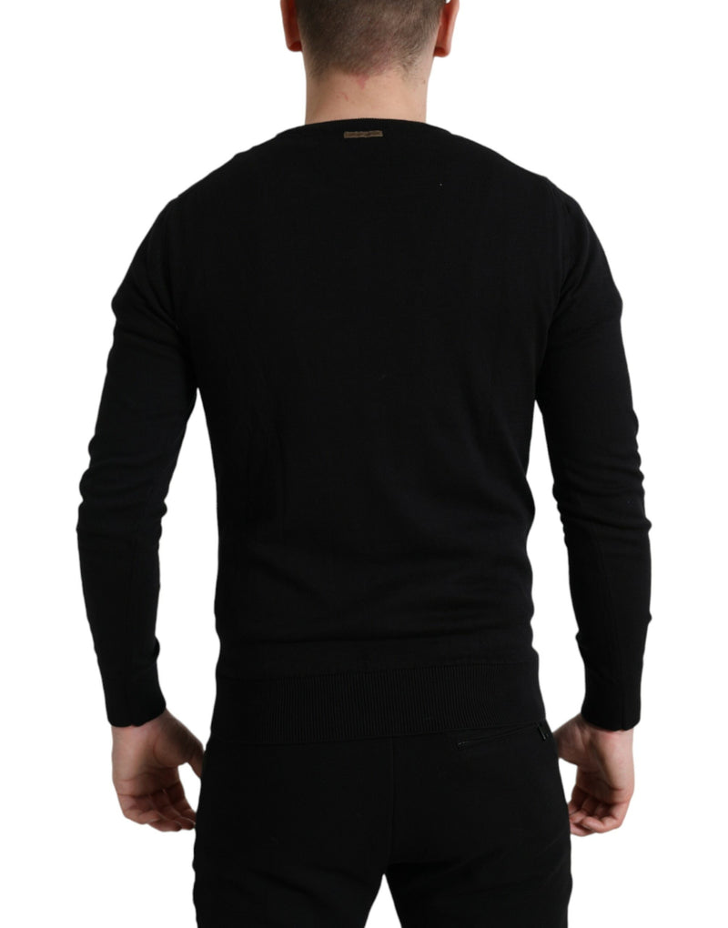 Eleganter schwarzer Baumwoll -Crewneck Pullover Pullover