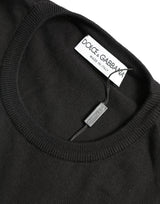 Eleganter schwarzer Baumwoll -Crewneck Pullover Pullover