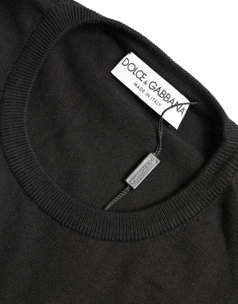 Elegante maglione pullover in squadra di cotone nero