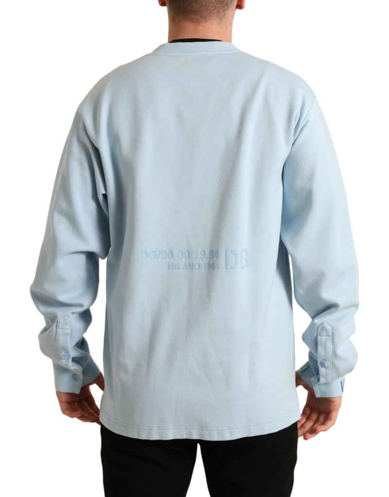 Eleganter hellblauer Baumwollmischungs -Crew -Nackenpullover